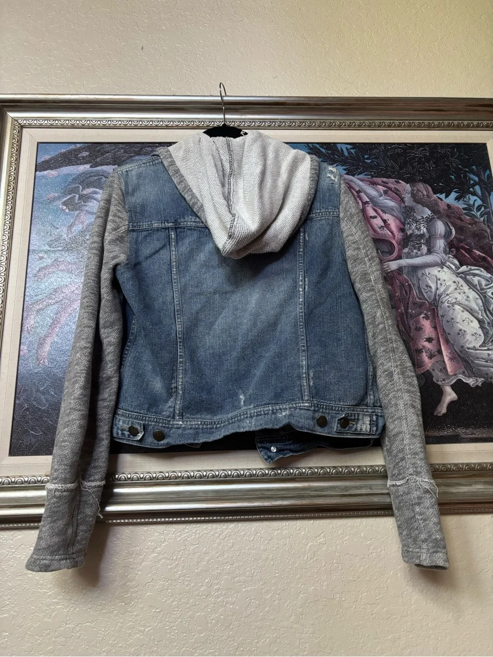 Free People denim jacket with knit hoodie in blue and gray - Picture 10 of 11